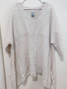 Matchpoint Beige Linen Oversized Tunic Top Lagenlook Relaxed USA Minimalist